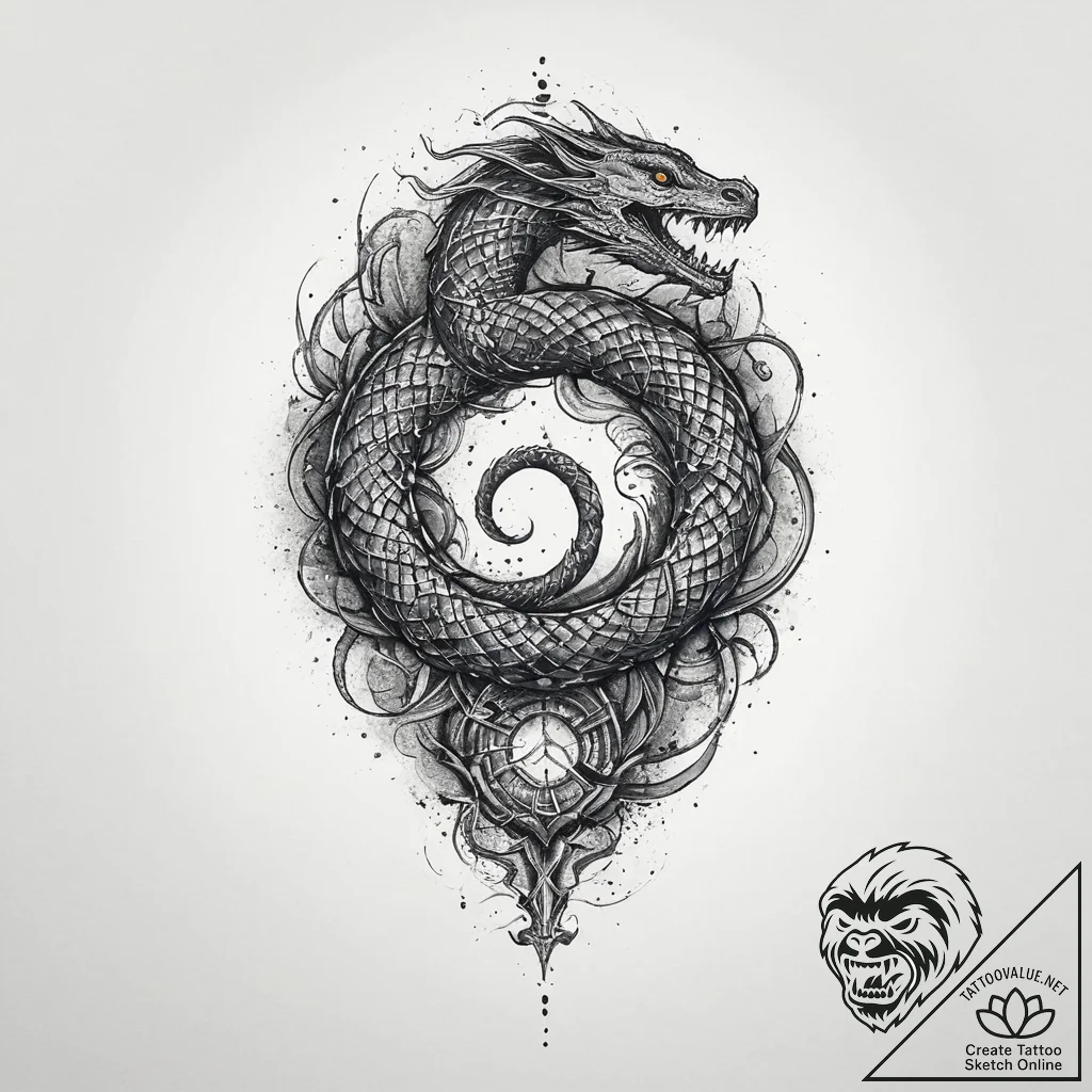 Jörmungandr (world serpent), tattoo line art,... - tattoo sketch (№1754285586_0, 04.08.2025 05:33) — tattoovalue.net