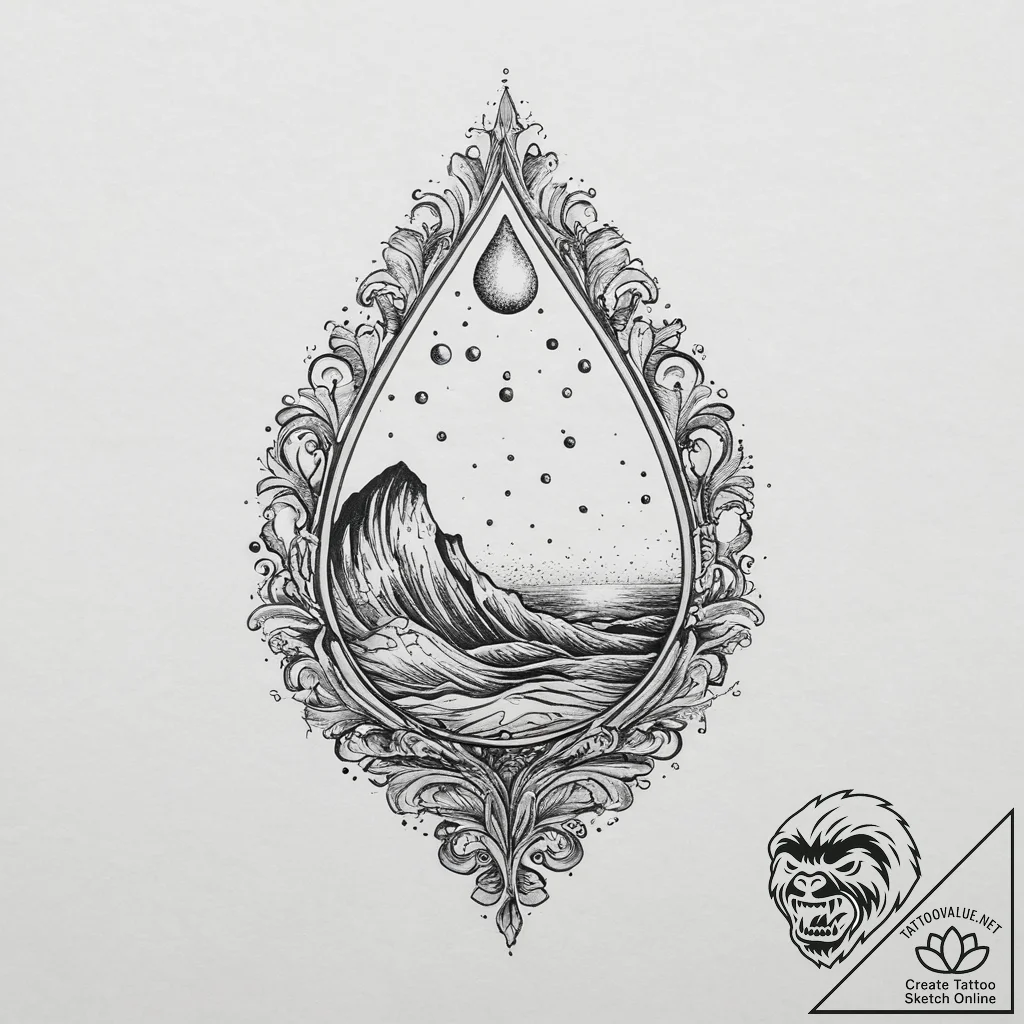 Tattoo sketch a single teardrop that subtly f... - tattoo sketch (№1754286182_0, 04.08.2025 05:43) — tattoovalue.net