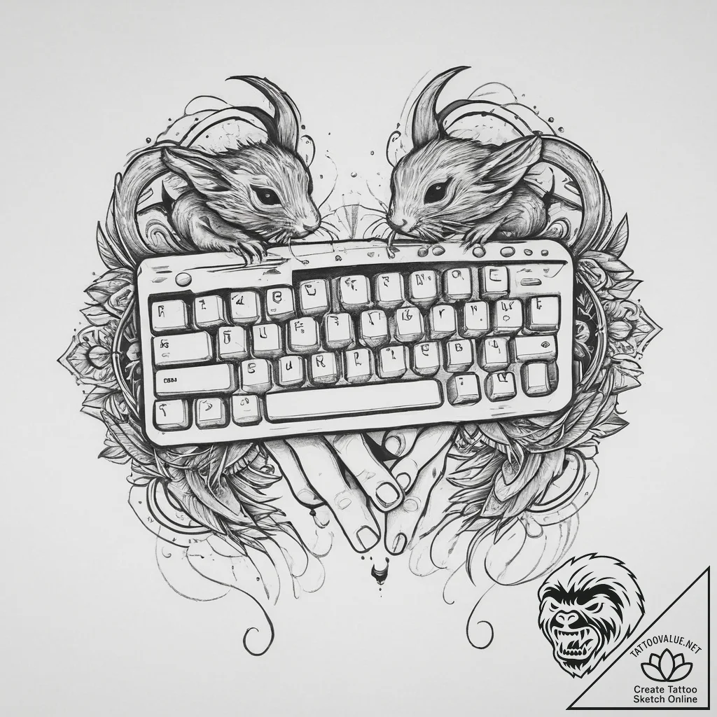 Tattoo sketch a gamer's hands on a keyboard a... - tattoo sketch (№1754286779_0, 04.08.2025 05:52) — tattoovalue.net