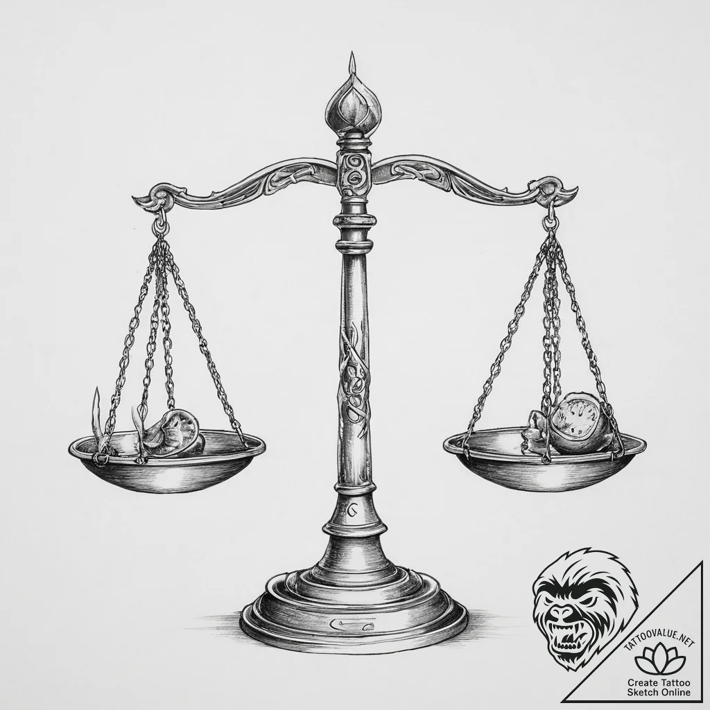 Tattoo sketch libra's scales tipping wildly w... - tattoo sketch (№1754287378_0, 04.08.2025 06:02) — tattoovalue.net