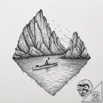 A kayaking trip through a narrow, serene sea… – tattoo sketch (№1754287575_0, 04.08.2025 06:06) — tattoovalue.net