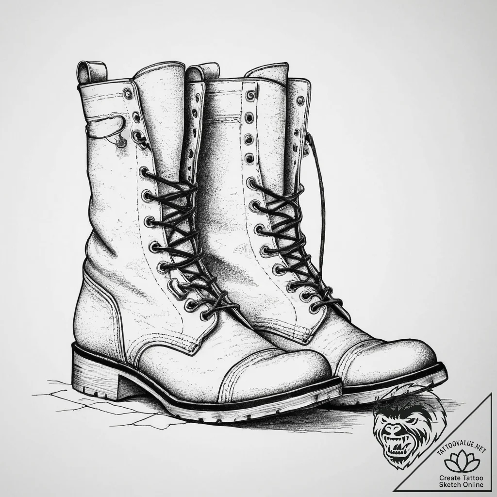 A close-up of a pair of old, cracked leather... - tattoo sketch (№1754288972_0, 04.08.2025 06:29) — tattoovalue.net