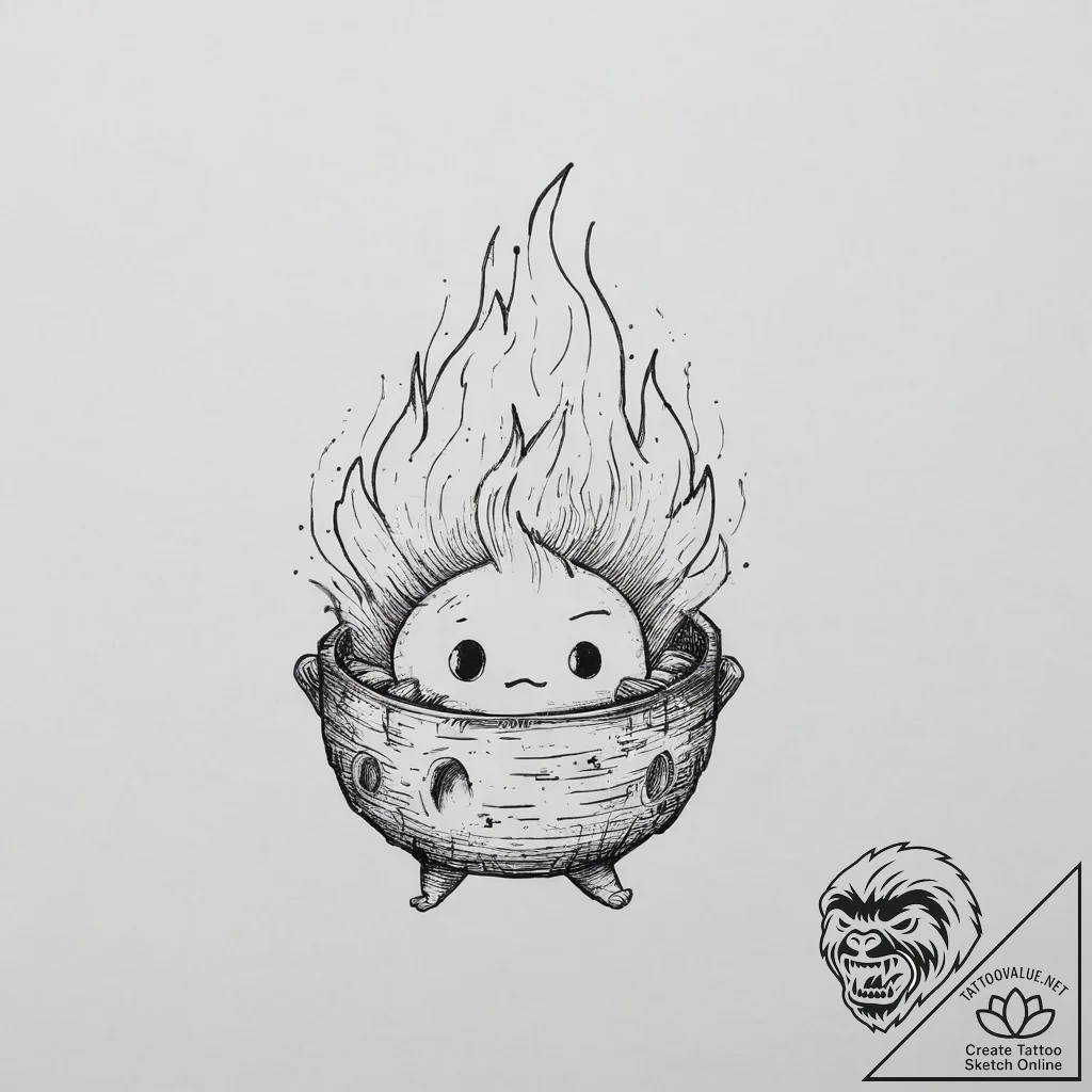 Calcifer from howl's moving castle - tattoo sketch (№1754289771_0, 04.08.2025 06:42) — tattoovalue.net