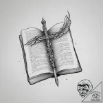 Tattoo sketch a quill pen on one, an open boo… – tattoo sketch (№1754291371_0, 04.08.2025 07:09) — tattoovalue.net