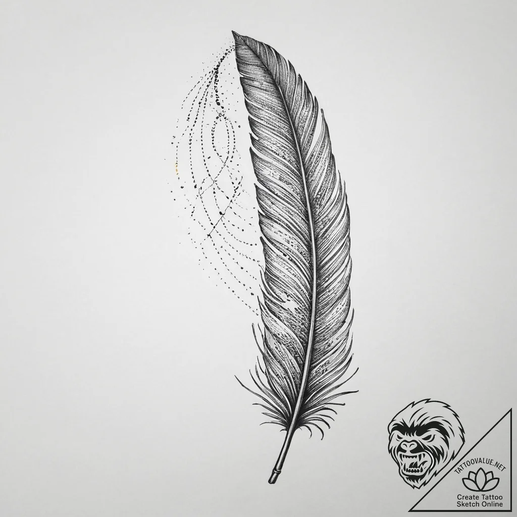Tattoo design a feather that is also a key.,... - tattoo sketch (№1754291967_0, 04.08.2025 07:19) — tattoovalue.net
