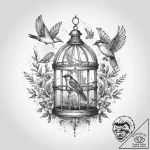 Open birdcage with birds flying out, artistic… – tattoo sketch (№1754292166_0, 04.08.2025 07:22) — tattoovalue.net