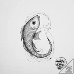 Tattoo design a minimalist fish hook and a fi… – tattoo sketch (№1754293361_0, 04.08.2025 07:42) — tattoovalue.net