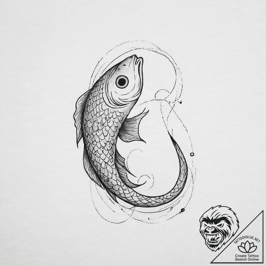 Tattoo design a minimalist fish hook and a fi... - tattoo sketch (№1754293361_0, 04.08.2025 07:42) — tattoovalue.net
