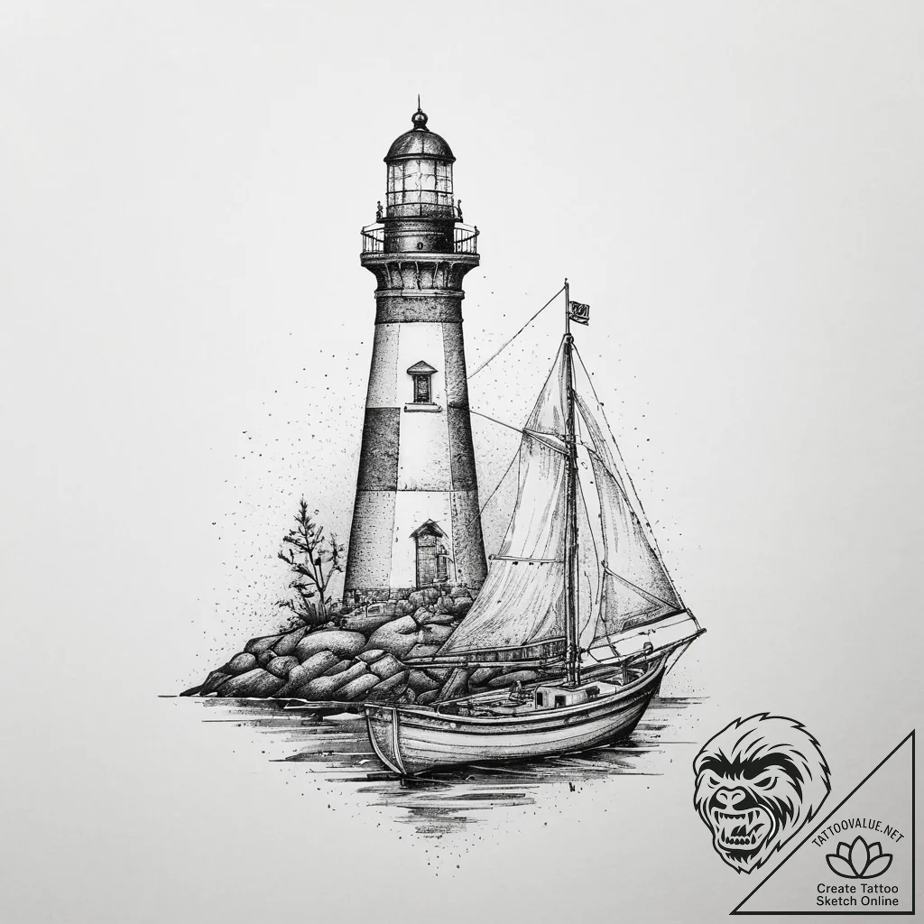 Tattoo sketch a lighthouse beam connecting tw... - tattoo sketch (№1754294555_0, 04.08.2025 08:02) — tattoovalue.net