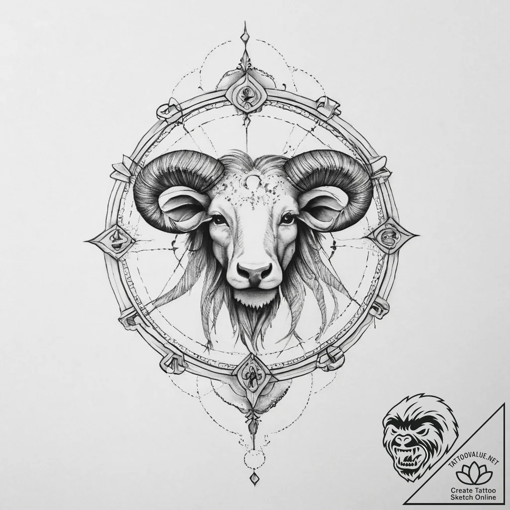 Tattoo sketch a zodiac symbol with a tiny, ab... - tattoo sketch (№1754294953_0, 04.08.2025 08:09) — tattoovalue.net
