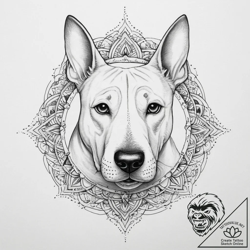 Bull terrier, artistic tattoo sketch, soft wh... - tattoo sketch (№1754295153_0, 04.08.2025 08:12) — tattoovalue.net