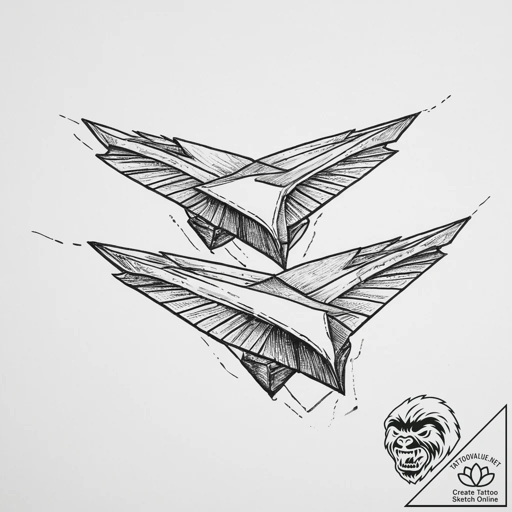 Tattoo design a small paper airplane flying f... - tattoo sketch (№1754295552_0, 04.08.2025 08:19) — tattoovalue.net