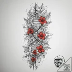 Dna helix intertwined with a floral vine, ink… – tattoo sketch (№1754295953_0, 04.08.2025 08:25) — tattoovalue.net