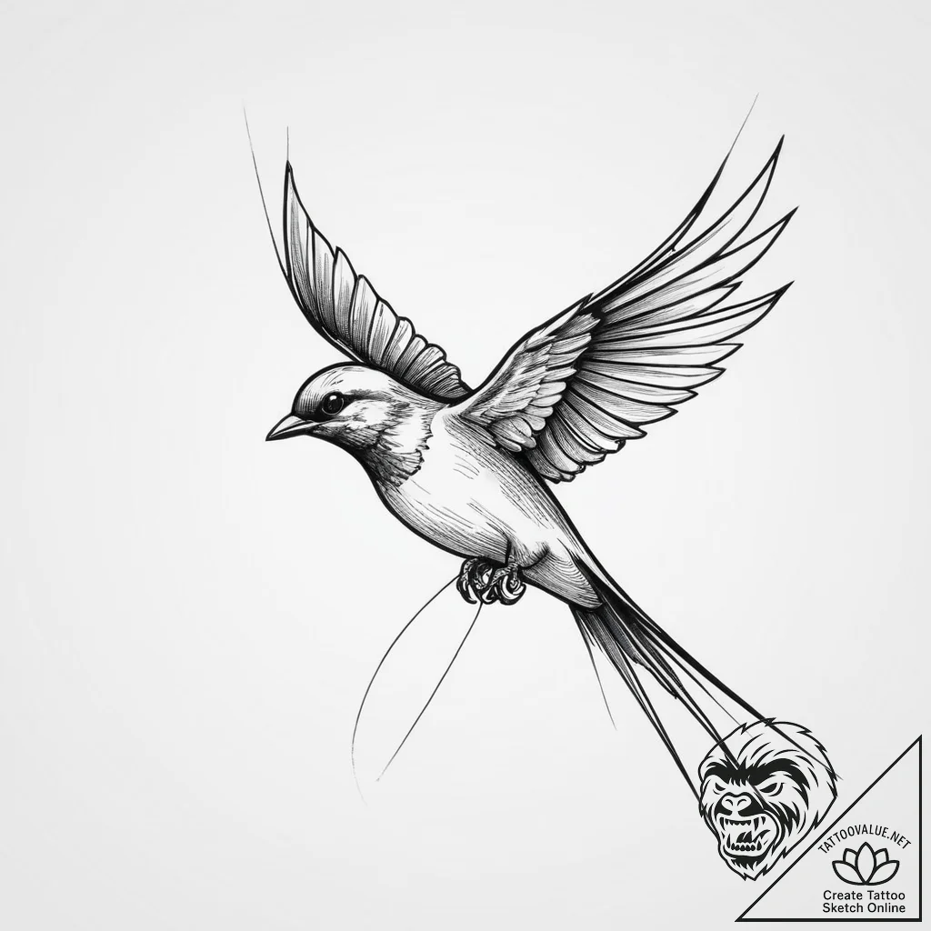Swallow, concept art for tattoo, on a clean w... - tattoo sketch (№1754297345_0, 04.08.2025 08:49) — tattoovalue.net