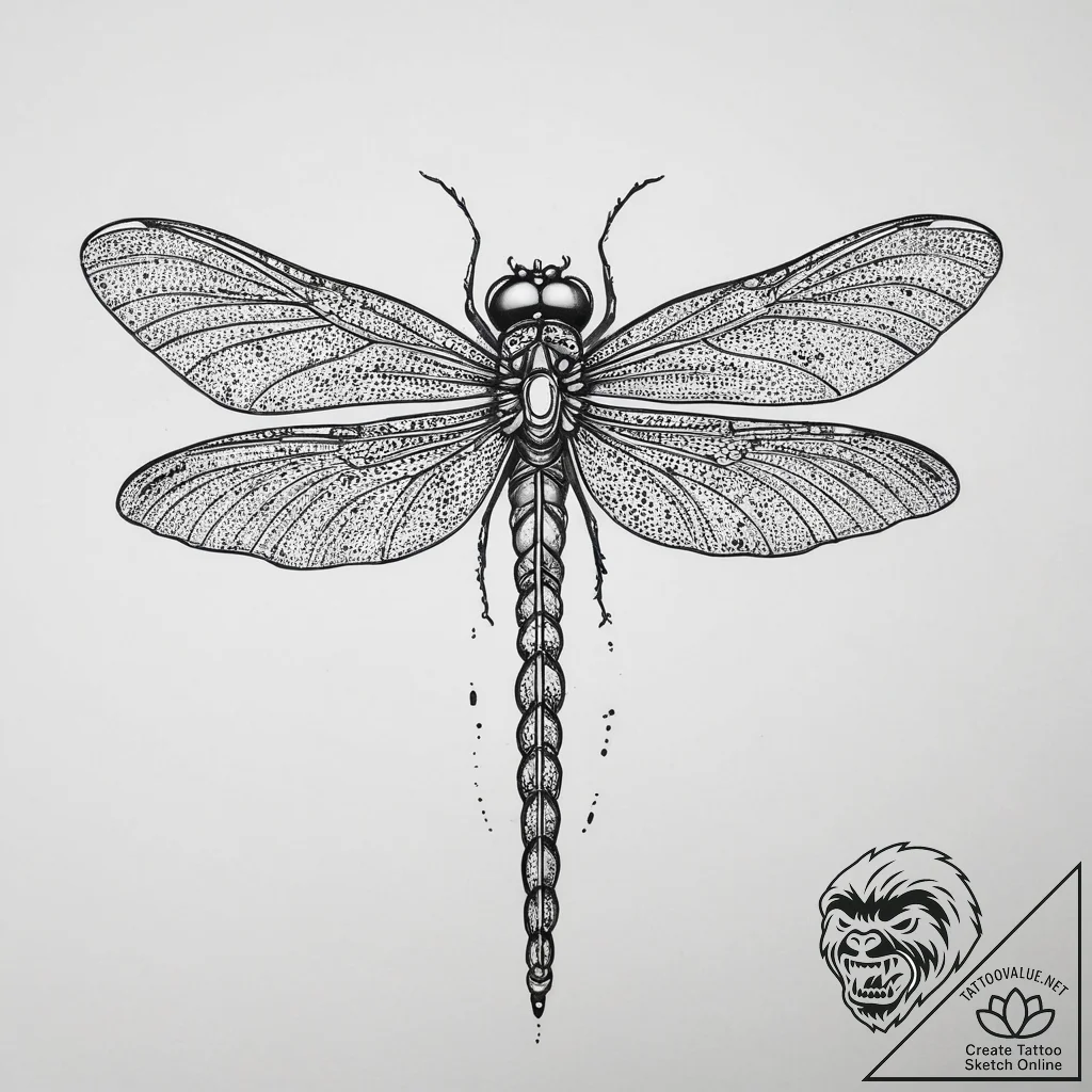 Tattoo design a delicate dragonfly, with intr... - tattoo sketch (№1754299159_0, 04.08.2025 09:19) — tattoovalue.net