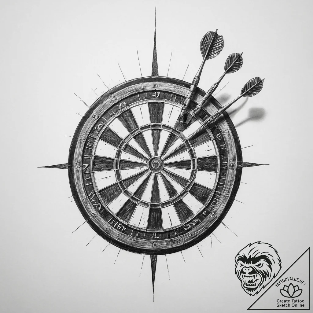 A person playing darts in a dimly lit pub. - tattoo sketch (№1754300161_0, 04.08.2025 09:36) — tattoovalue.net
