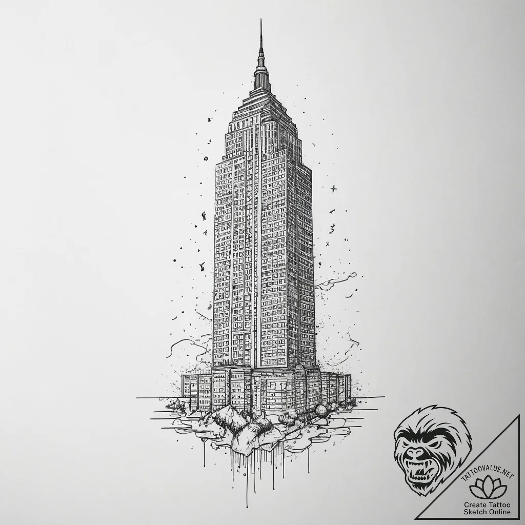 Tattoo design a towering skyscraper, symboliz... - tattoo sketch (№1754301159_0, 04.08.2025 09:52) — tattoovalue.net