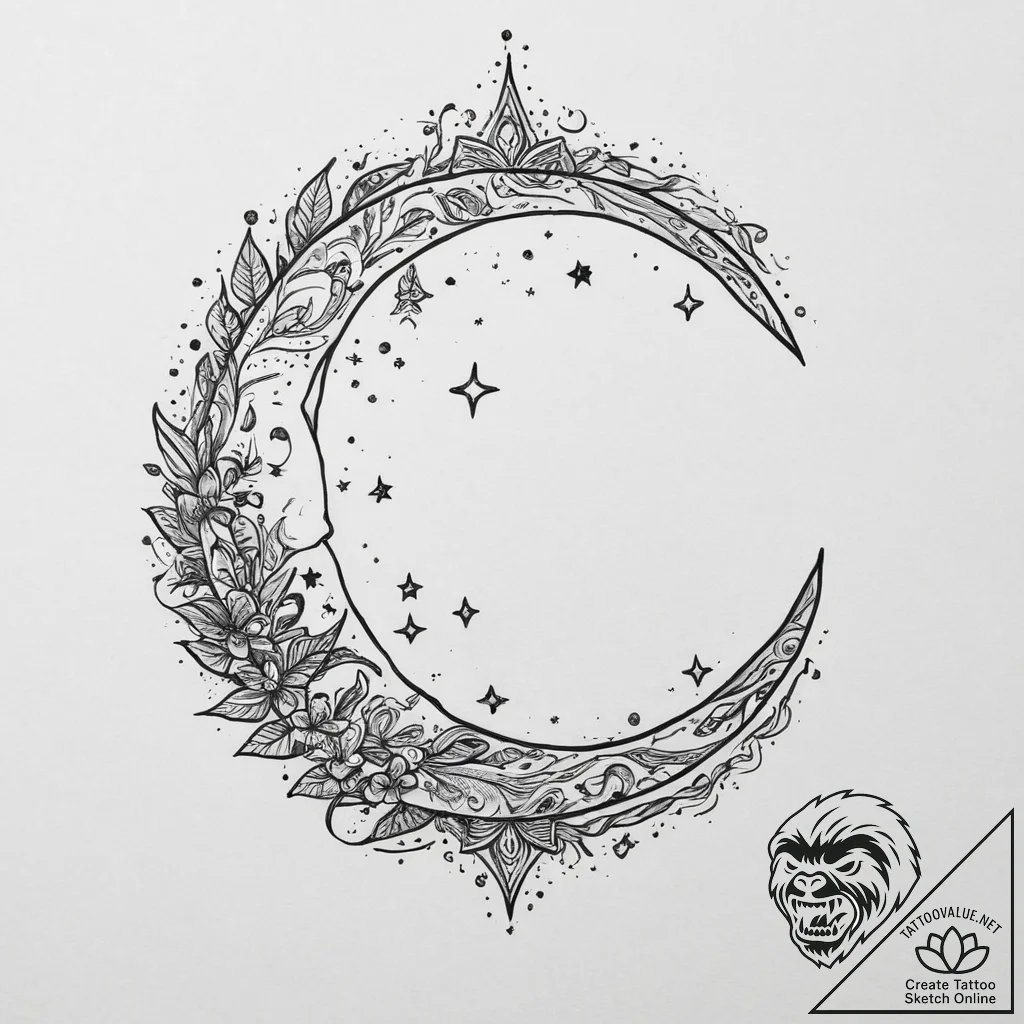 Tattoo sketch a 'moon' on one, a 'star' on th... - tattoo sketch (№1754301359_0, 04.08.2025 09:55) — tattoovalue.net
