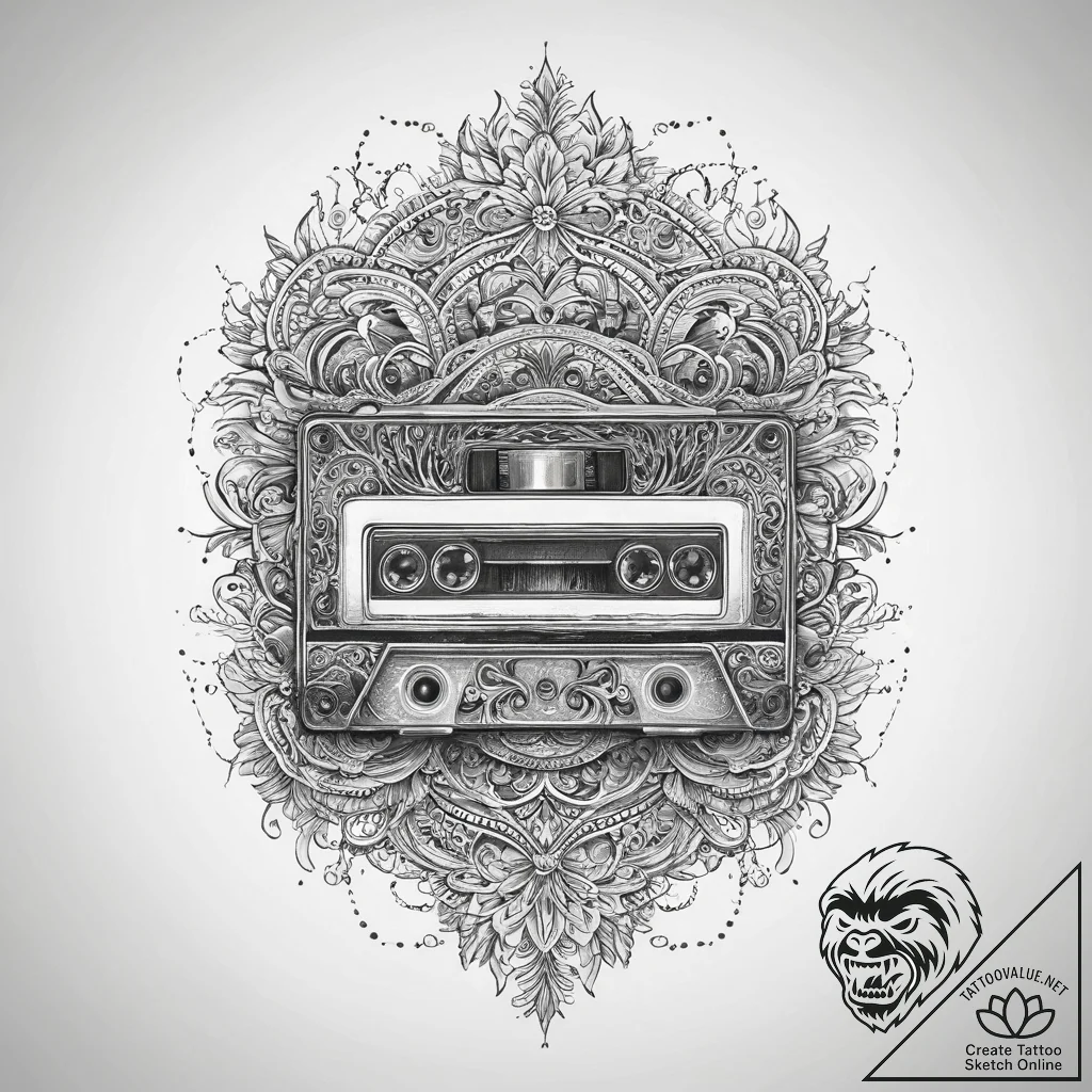 Tattoo sketch a vhs tape of an old console ga... - tattoo sketch (№1754302758_0, 04.08.2025 10:19) — tattoovalue.net