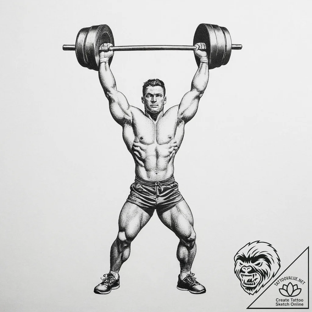 Tattoo sketch a powerful weightlifter's silho... - tattoo sketch (№1754302957_0, 04.08.2025 10:22) — tattoovalue.net