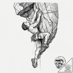 A rock climber hanging from a sheer cliff fac… – tattoo sketch (№1754304152_0, 04.08.2025 10:42) — tattoovalue.net