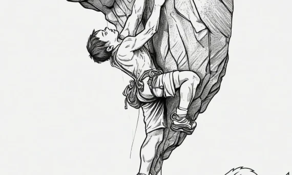 A rock climber hanging from a sheer cliff fac... - tattoo sketch (№1754304152_0, 04.08.2025 10:42) — tattoovalue.net