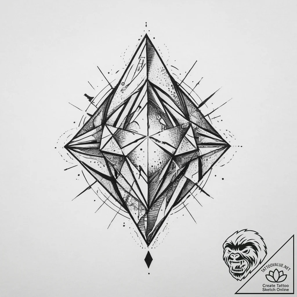 A shattered geometric shape, tattoo flash she... - tattoo sketch (№1754304351_0, 04.08.2025 10:45) — tattoovalue.net