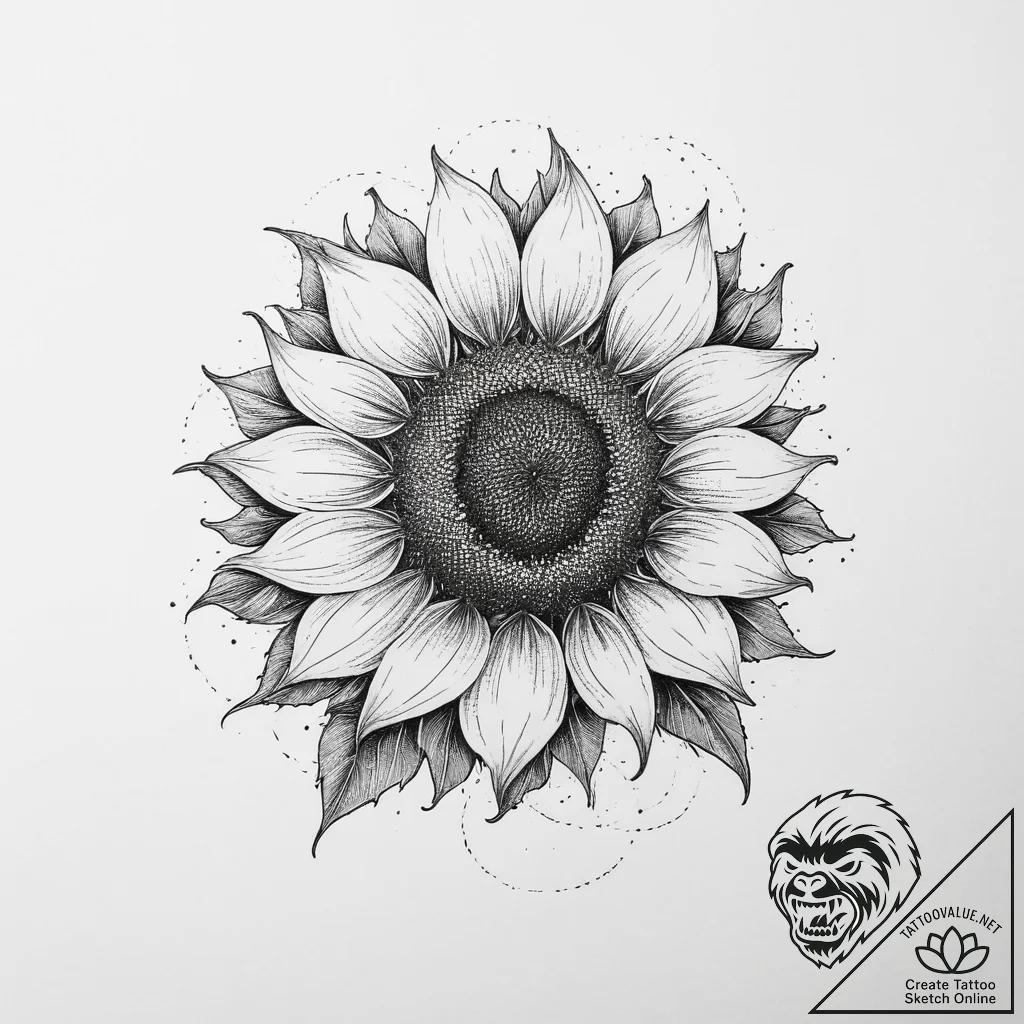 Tattoo sketch a sunflower following the path... - tattoo sketch (№1754304749_0, 04.08.2025 10:52) — tattoovalue.net