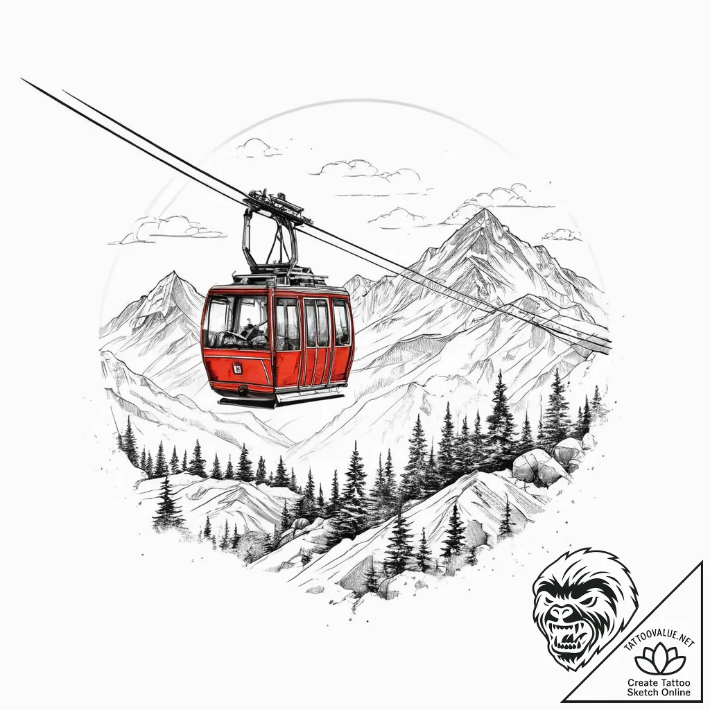 The view from a cable car ascending a snowy m... - tattoo sketch (№1754305154_0, 04.08.2025 10:59) — tattoovalue.net