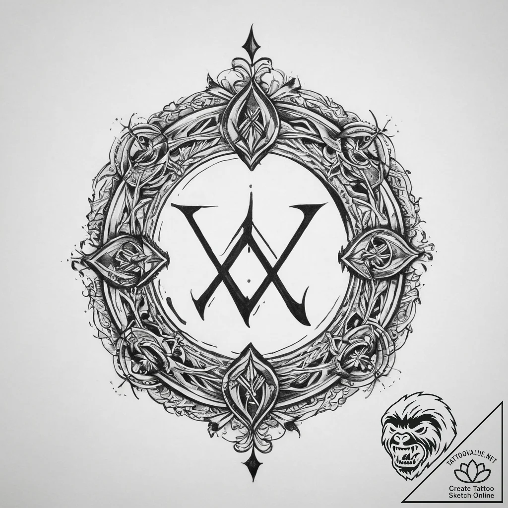 118. tattoo sketch: "oud" rune as a central e... - tattoo sketch (№1754305754_0, 04.08.2025 11:09) — tattoovalue.net