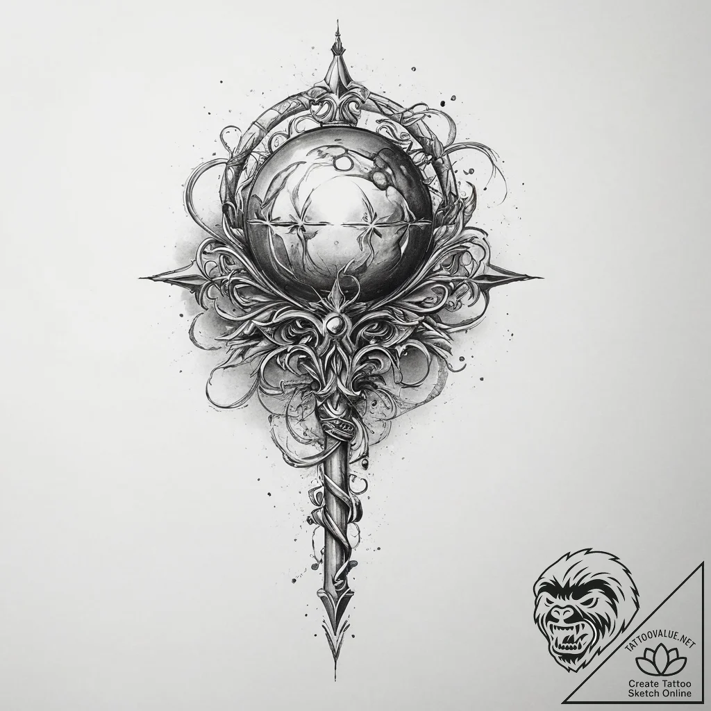 Tattoo sketch a magical staff with an element... - tattoo sketch (№1754306761_0, 04.08.2025 11:26) — tattoovalue.net