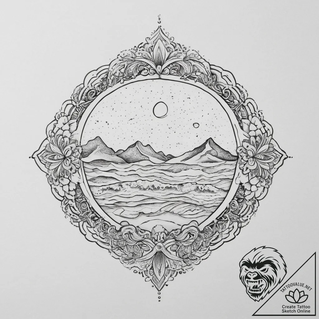 The pattern of sand ripples on a beach., tatt... - tattoo sketch (№1754307369_0, 04.08.2025 11:36) — tattoovalue.net