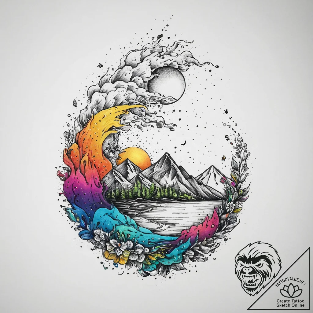 Tattoo design a strong gust of wind shaping a... - tattoo sketch (№1754308170_0, 04.08.2025 11:49) — tattoovalue.net