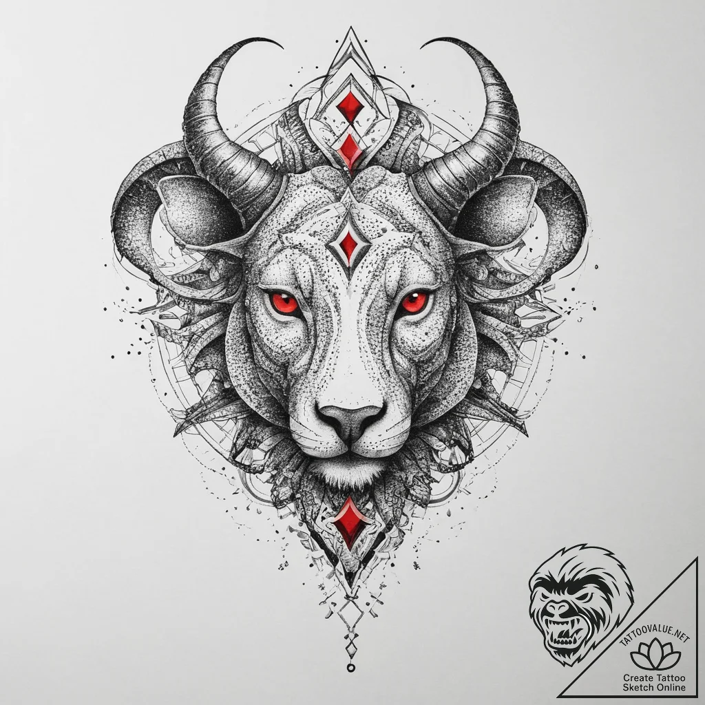 Tattoo design a zodiac animal's head emerging... - tattoo sketch (№1754308376_0, 04.08.2025 11:52) — tattoovalue.net