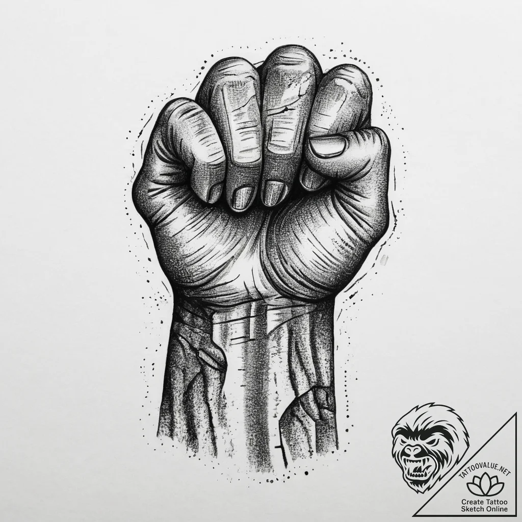 Tattoo design a clenched fist made of stylize... - tattoo sketch (№1754308782_0, 04.08.2025 11:59) — tattoovalue.net