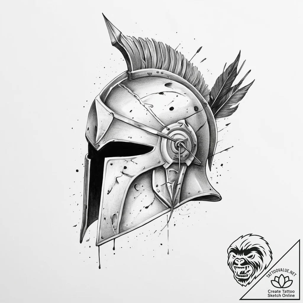 A spartan helmet with an arrow in it (is ther... - tattoo sketch (№1754309585_0, 04.08.2025 12:13) — tattoovalue.net