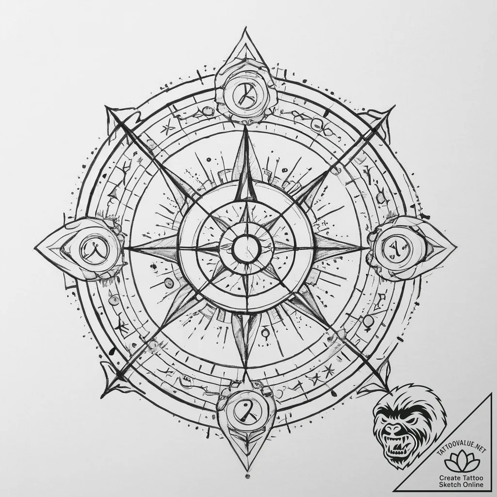 Tattoo sketch a zodiac symbol with elements o... - tattoo sketch (№1754311614_0, 04.08.2025 12:46) — tattoovalue.net
