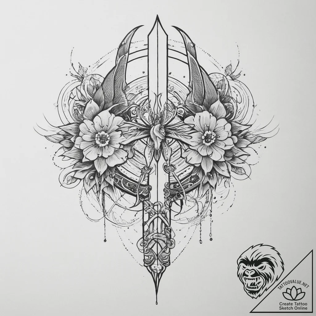 Tattoo design a stylized elven bow with a glo... - tattoo sketch (№1754313041_0, 04.08.2025 13:10) — tattoovalue.net
