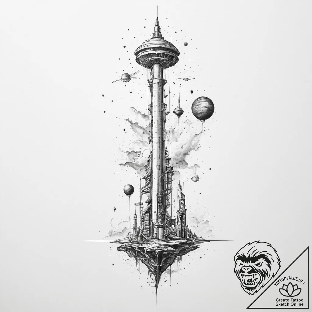 A space elevator - tattoo sketch (№1754313245_0, 04.08.2025 13:14) — tattoovalue.net