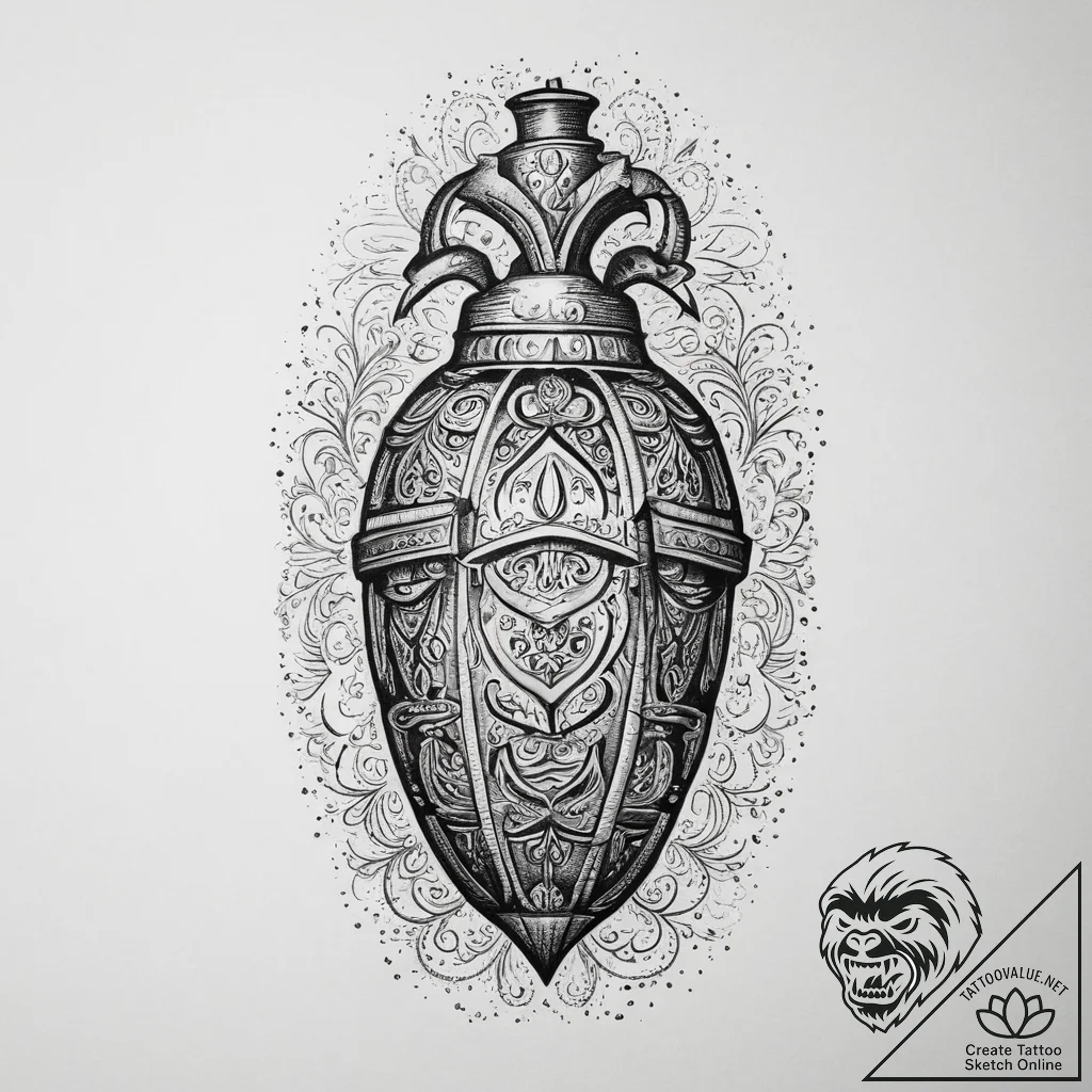 Tattoo design a stylized grenade with subtle... - tattoo sketch (№1754313449_0, 04.08.2025 13:17) — tattoovalue.net