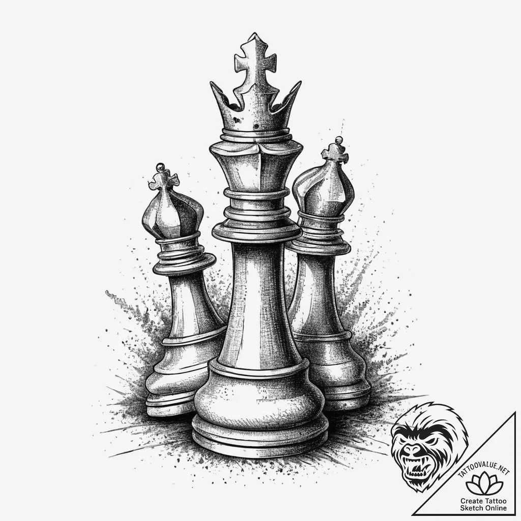 Tattoo sketch a victorious chess piece standi... - tattoo sketch (№1754314470_0, 04.08.2025 13:34) — tattoovalue.net