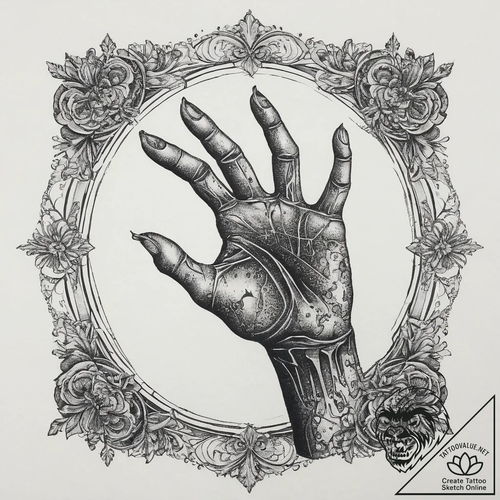 Tattoo design a zombie's decaying hand reachi... - tattoo sketch (№1754316908_0, 04.08.2025 14:15) — tattoovalue.net