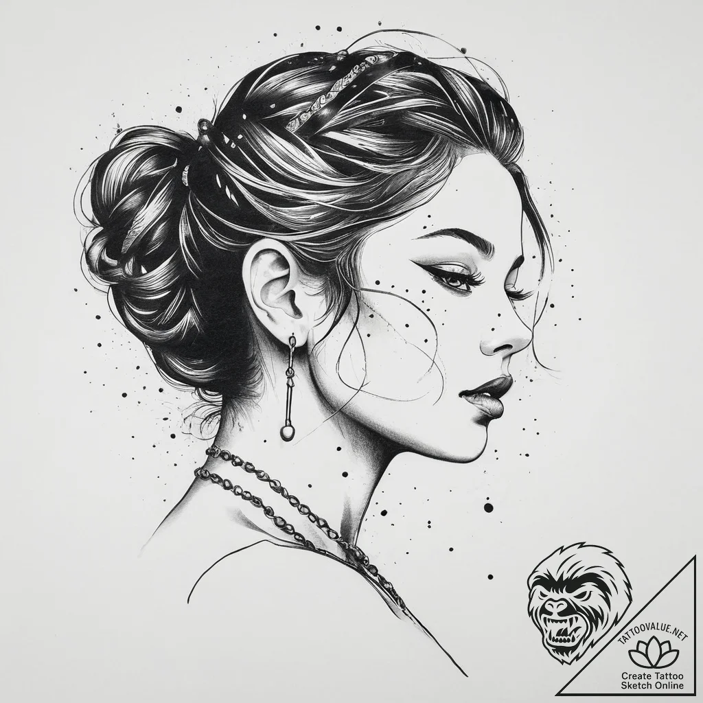 Tattoo sketch a silhouette of a woman's face,... - tattoo sketch (№1754317320_0, 04.08.2025 14:22) — tattoovalue.net