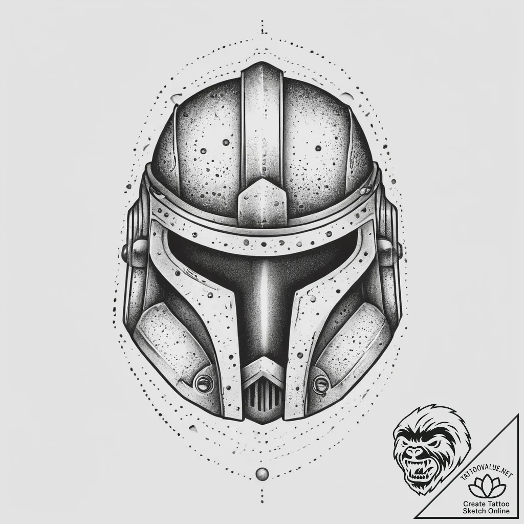 Tattoo sketch a stylized bounty hunter's helm... - tattoo sketch (№1754317928_0, 04.08.2025 14:32) — tattoovalue.net