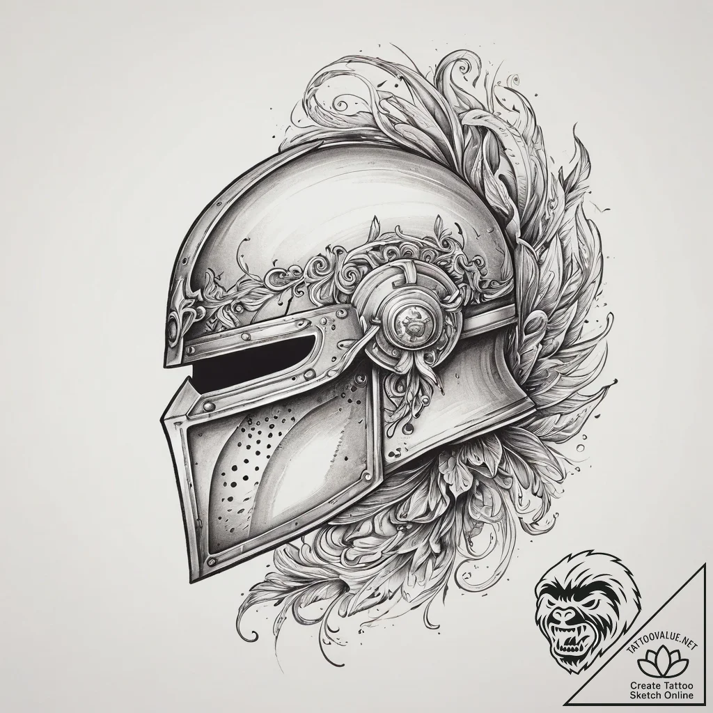 Tattoo sketch a medieval knight's helmet with... - tattoo sketch (№1754318751_0, 04.08.2025 14:45) — tattoovalue.net