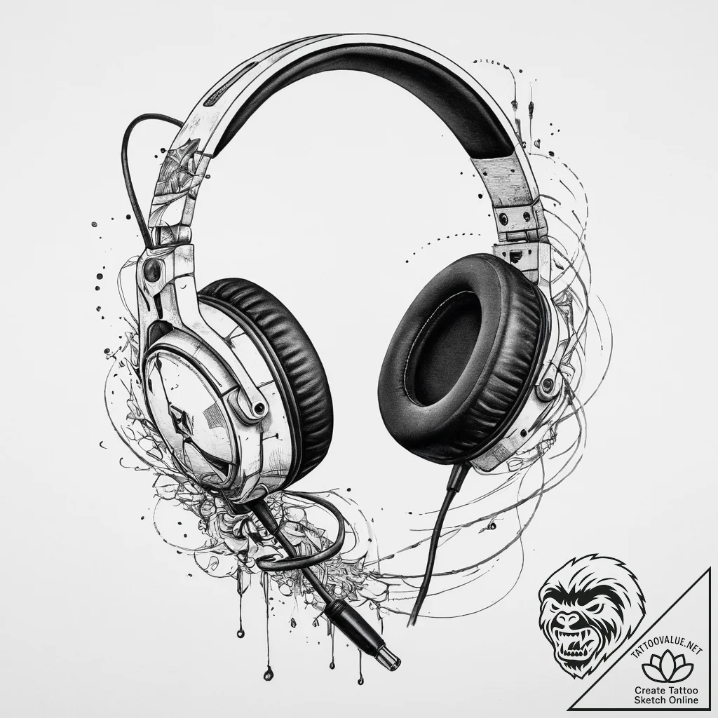 Tattoo sketch a detailed rendering of a gamer... - tattoo sketch (№1754318960_0, 04.08.2025 14:49) — tattoovalue.net