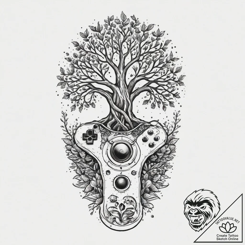 Tattoo sketch a classic console controller wi... - tattoo sketch (№1754320013_0, 04.08.2025 15:06) — tattoovalue.net