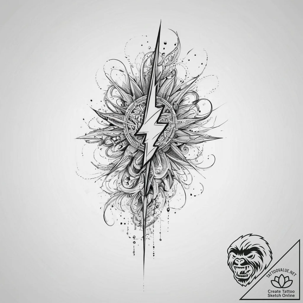 Tattoo sketch a lightning bolt striking a sol... - tattoo sketch (№1754321821_0, 04.08.2025 15:37) — tattoovalue.net