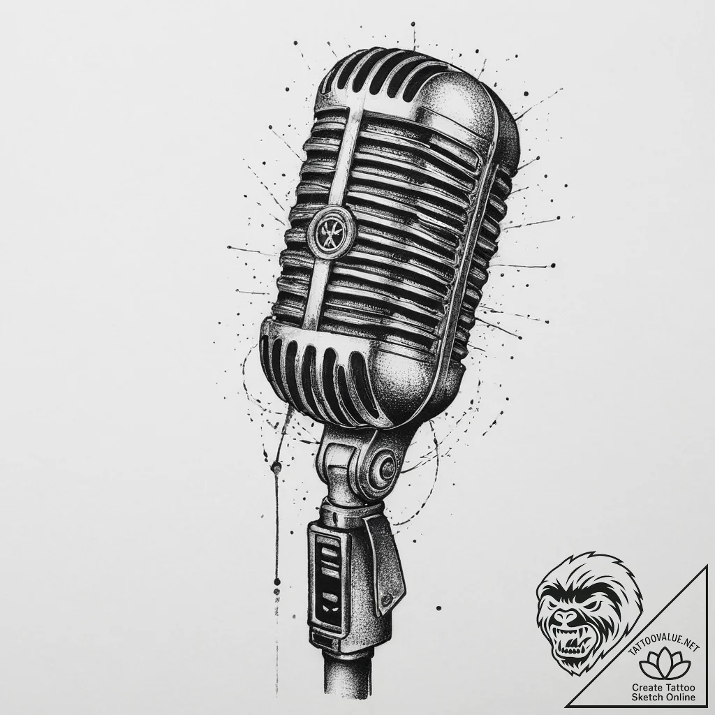 A close-up of a microphone in a recording stu... - tattoo sketch (№1754322440_0, 04.08.2025 15:47) — tattoovalue.net