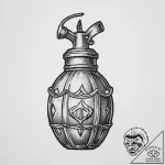 Tattoo design a small, stylized grenade with… – tattoo sketch (№1754323048_0, 04.08.2025 15:57) — tattoovalue.net